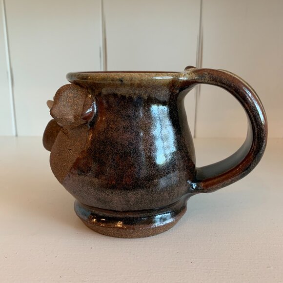 Vintage Signed MMS Mahon Ugly Funny Face 3D Stoneware Pottery Pig with Hat Mug - Picture 3 of 4